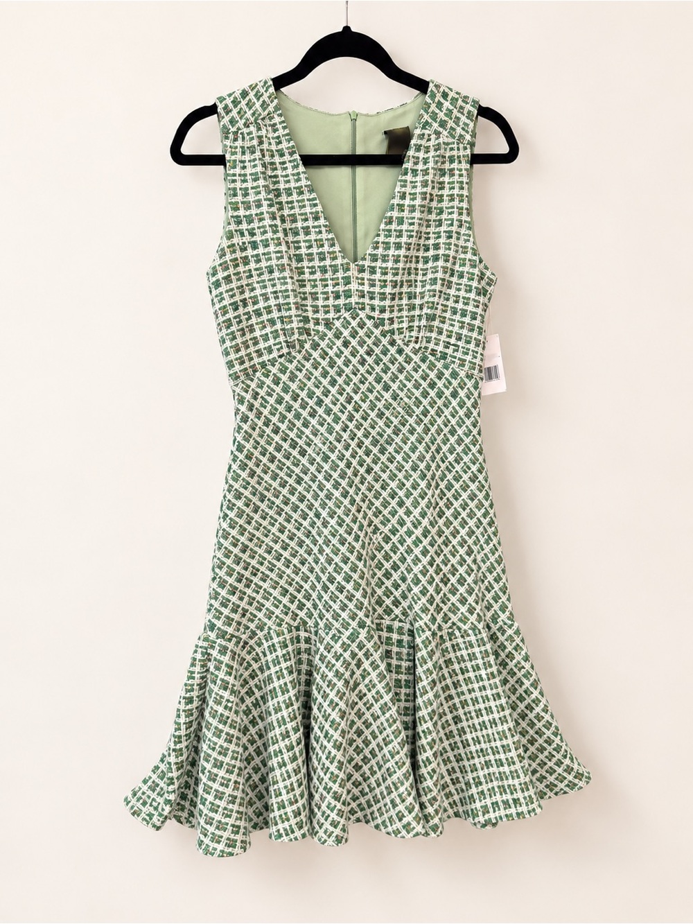 Taylor Green Tweed V-Neck Fit-and-Flare Dress